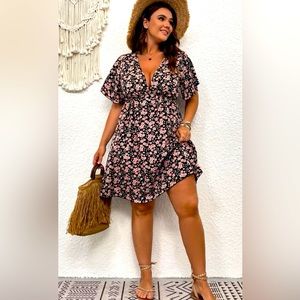 Floral Print Butterfly Sleeve Dress
